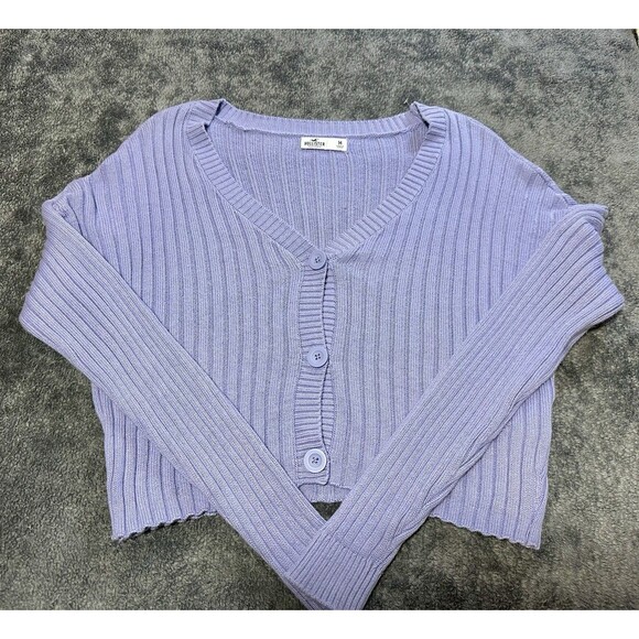 Hollister Purple Ribbed Cropped Cardigan Size M - Picture 1 of 8
